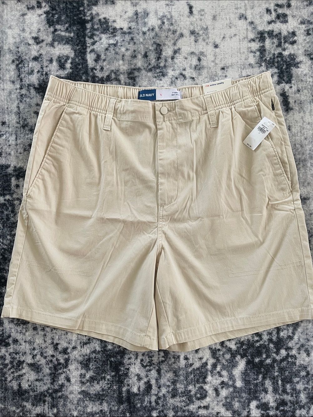 Old Navy Men's Cream Elastic Waist Built In Flex Flat Front Khaki Shorts L NWT